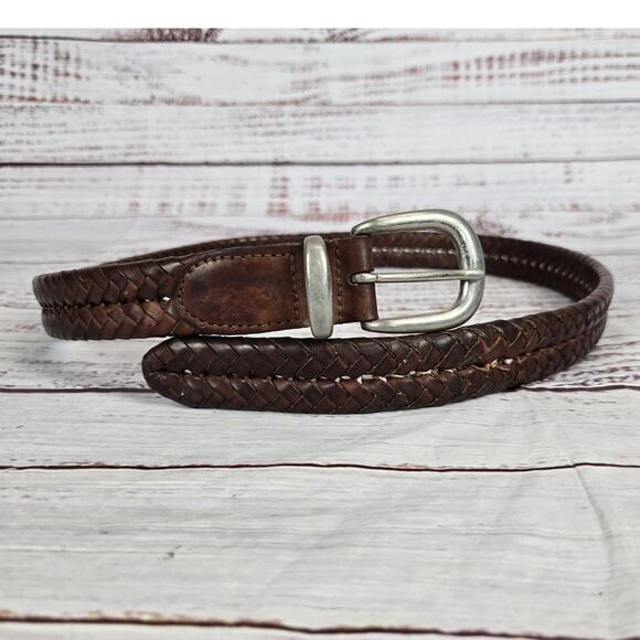 Coach Belt Mens L Brown Woven Leather Braided Silver Brass Buckle Dress Casual - Picture 1 of 7